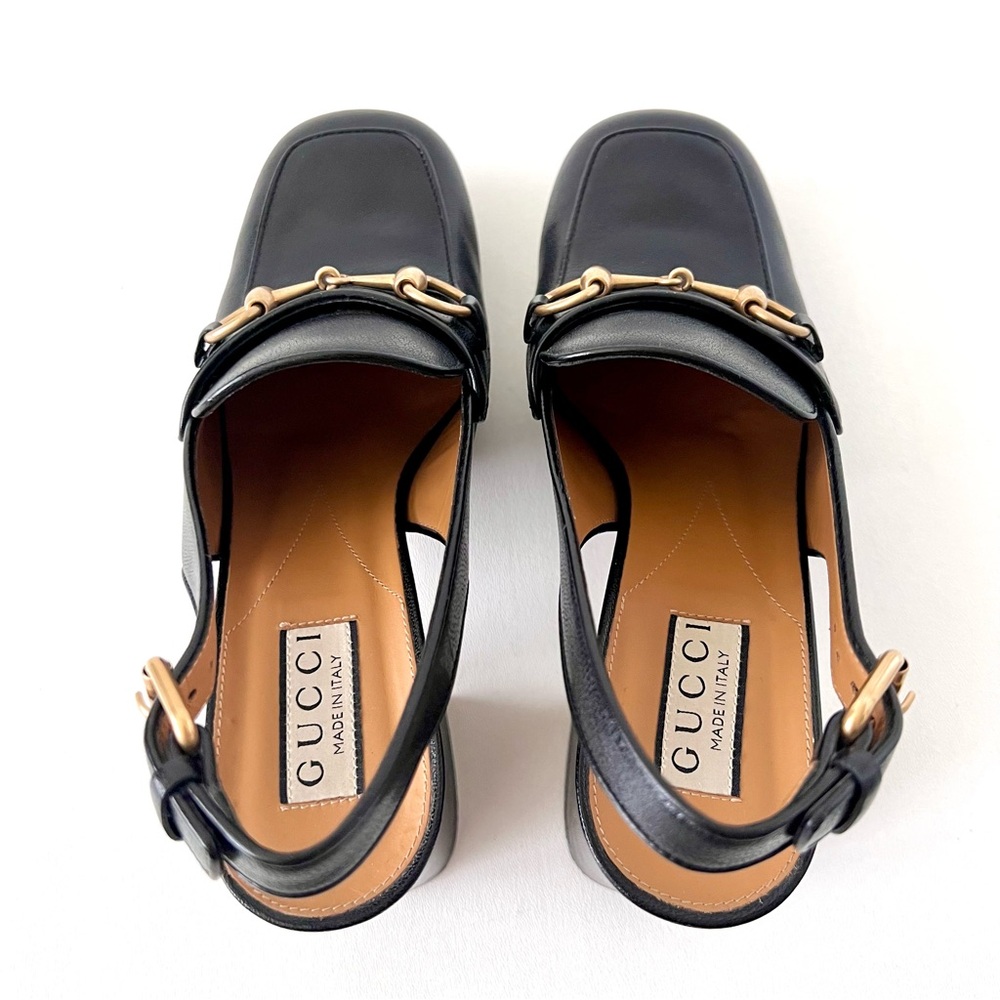 GUCCI | Horsebit SlingBack Retro Chunky Platform Loafers Black Leather EU 38 - Picture 7 of 13